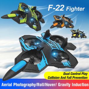 Avion électrique/RC Avion RC en mousse F22 avec cascade de caméra 4K 360 ° Avion de chasse radiocommandé Hélicoptère de chasse Jouets pour enfants 230619