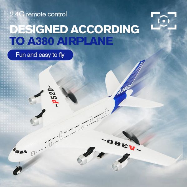 Aeronave eléctrico/RC Gyro Airplane Airbus A380 P520 RC Airplane Foam Toys 2.4g Ala de ala fija juguetes para exteriores Drone Fly Fly Children Regalo 230324