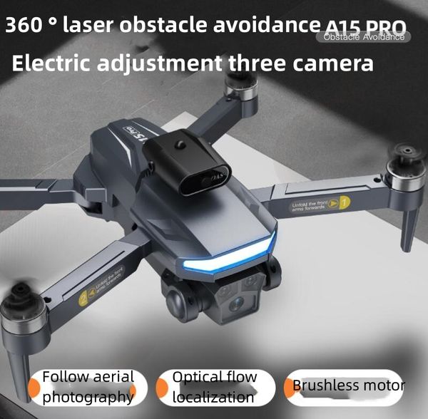 Drone sans balais A15 Pro, photographie aérienne, avion à quatre axes, évitement d'obstacles, jouet d'avion télécommandé pliable