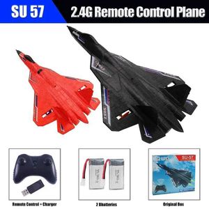Aircraft électrique / RC RC Aircraft SU57 Radio Controlled Aircraft Lampe Fixed Wing Manding Handing SU30 FOAM Electric Remote Control Control Aircraft Toy Q240529