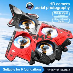 Elektrische RC Vliegtuigen RC Vliegtuig HD Camera Luchtfoto Telefoon Afstandsbediening Led Rollover 360 Hover Roll Circle EPP VIER MOTOR Drone Speelgoed 231117