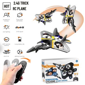 Eléctrico / RC Aircraft Trick 4 Rotor RC Glider Aircraft Drone LED 2.4G Gravedad Sensor Control remoto Helicóptero Avión al aire libre Juguetes para niños Niños 230210