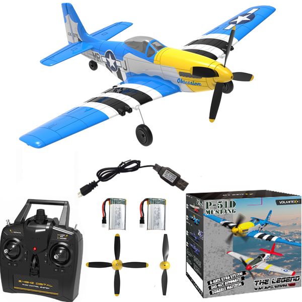 Avion électrique/RC Volantex Blue P51D Mustang Aircraft 2.4G Télécommande 4 canaux avec système de stabilité Xpilot One Stunt 761-5 230712