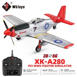 Avion RC électrique WLtoys XK A280 Avion 2 4G 4CH 3D6G Mode P51 Fighter Simulator avec LED Projecteur Avion Jouets pour Enfants 230224