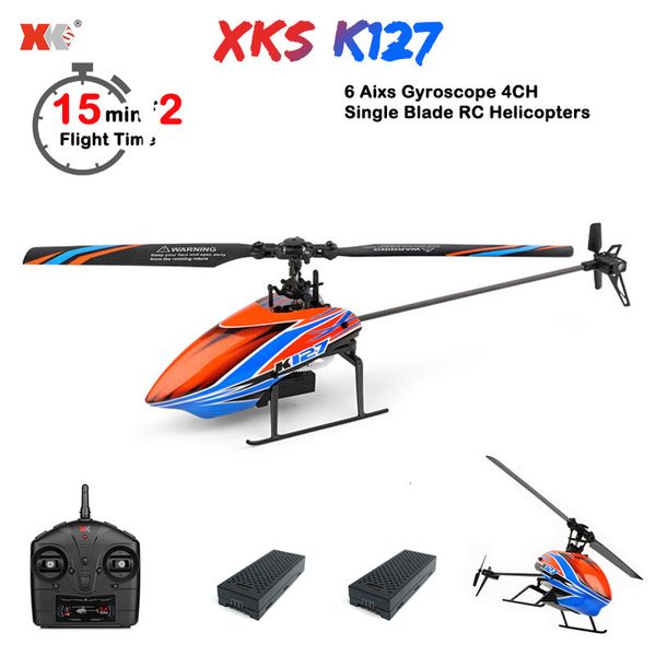 Avion électrique/RC WLtoys XKS Hélicoptères RC K127 Gyroscope 6-Aixs 2.4G 4CH Hélice à lame unique Gyro Mini RC Helicotper pour enfant Cadeau RC Jouet V911 230612