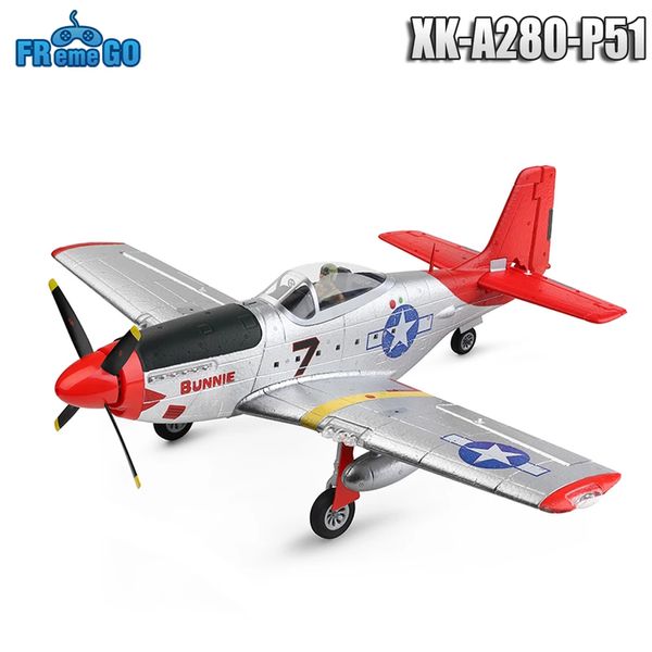 Avion électrique/RC XK A280 RC Avion 2.4G 4CH 3D6G Mode Avion P51 Fighter Simulator avec LED Projecteur RC Avion Jouets pour Enfants Adultes 230327