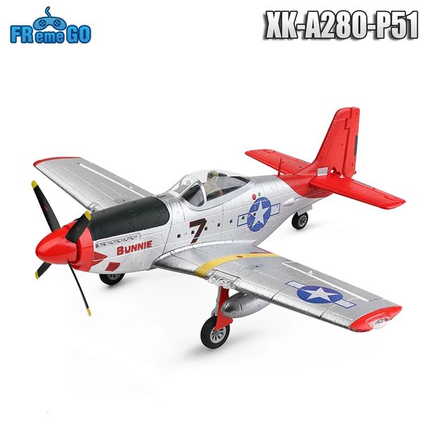 Electric / RC Aircraft XK A280 RC Plane 2.4G 4CH 3D6G Mode Aircraft P51 Fighter Simulator con reflector LED RC Airplane Toys para niños adultos 230525