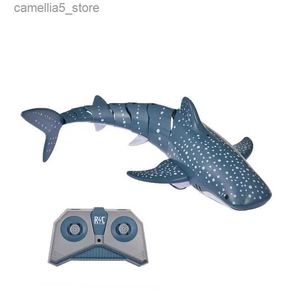Animaux électriques / RC 1/18 2.4G RC Shark Fish Boat Robot Simulation Radio Modèle étanche Télécommande électronique Jouets d'animaux de natation pour enfants Q231114