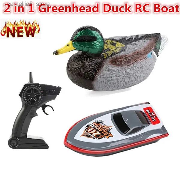 Animaux électriques/RC 15 km/h 2 en 1 canard RC bateau 2.4 Ghz jouet d'eau en plein air animaux télécommande bateau RC hors-bord jouets pour enfants cadeaux RC jouets Q231114