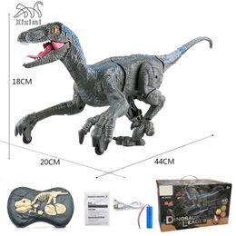 Electric/RC Dieren 2.4G RC Dinosaur Raptor Jurassic Remote Control Velociraptor Toy Electric Walking Dino Dragon Toys For Childrens Christmas Gifts 230525