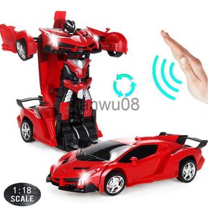 Animaux électriques / RC 24CM 118 RC Voiture Gesture Détection Transformation Voiture Robot Déformation Batterie Électrique Télécommandé Jouets Voitures pour Garçons D01 x0828