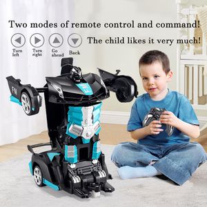 Electric/RC Animals 2in1 Electric RC Car Transformation Robots One-key Deformation Car Outdoor Remote Control Sports Car Model Children Boys Toys 230808