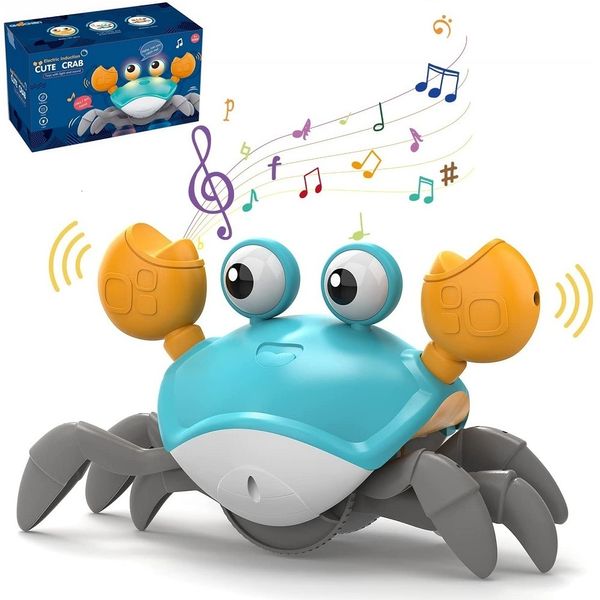 Électrique/RC Animaux bébé rampant crabe musical danse mobile jouet crabe jouet électrique bébé jouet crabe s'enfuir avec musique LED s'allument cadeau interactif 230307