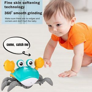 Electric/RC Dieren Baby speelgoed Walking Crab Toy Induction Escape Crab Octopus Crawling Crab Toy with Music Light Up Drop 230225