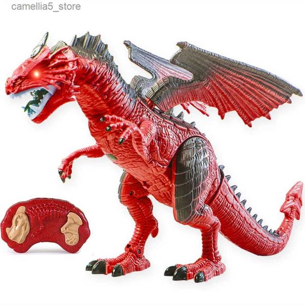 Electric/RC Animals Big 45CM Dinosaur Spray Dragon Roar Walking Control remoto eléctrico Simulación Animal Modelo Niños Juguetes Niños Niño Regalo de cumpleaños Q231114