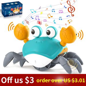 Electric/RC Animals Crawling Crab Baby Toys with Music LED Light Up Musical Toys for Toddler Automatically Avoid Obstacles Interactive Toys for Kids 230307