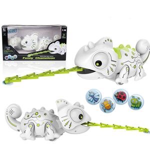 Electric RC Animals Dinosaur Control RC Animal Toys Remote Chameleon 2 4GHz Pet Color blanco cambiable Smart Dinossauro Toy para niños regalo 230224