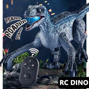 Electric/RC Animals Electric Walking Remote Controlled Spray Dinosaur Robot RC Toys Simulated Walking Swing Remote Control with Light for Kids 230625