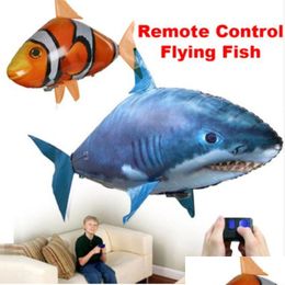 Electric/RC Dieren Electricrc Remote Control Shark Toys Air Swimming Fish Infrared Flying Ballonnen Clown Gifts Party Decoratie Ani DH3Br