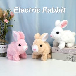 Electric / RC Animals Electronic Plush Rabbit Toy Robot Bunny Walking Jumping Running Animal Shake Ears Cute Electric Pet para niños Regalos de cumpleaños 230225