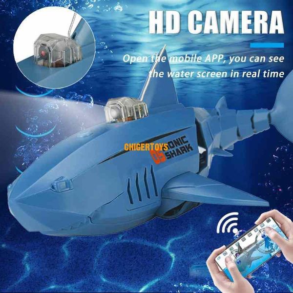 Électrique RC Animaux Drôle 2 4Ghz RC Requin Sous-Marin avec Caméra HD Télécommande Robots Baignoire Piscine Jouets Électriques pour Enfants Garçons Enfants 230808