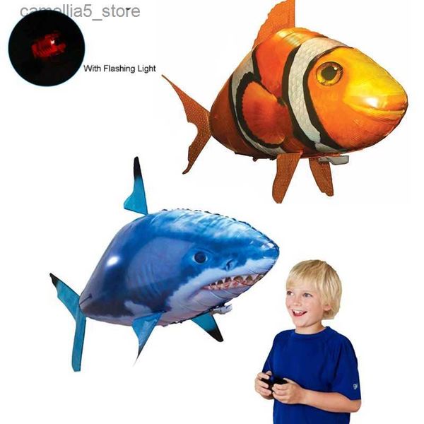 Eléctrico / RC Animales Inflable Control remoto Tiburón Juguetes Aire Natación RC Animal Radio Mosca Globos Payaso Peces Animales Novela Juguete para niños Niños Q231114