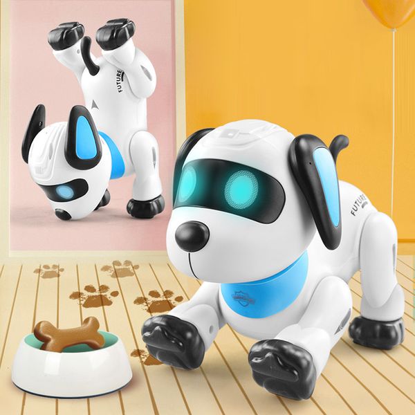 Électrique/RC Animaux Intelligent Télécommande Voix Programmation Stunt Robot Chien Jouet Commande Vocale Programmable Touch-sense Musique Danse Jouet Blanc 230808