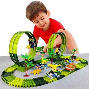 Animaux électriques / RC Magic Climbing Electric Dinosaur Car Track Railway Toy Car Set Bend Flexible Track Track Flash Light Car Toy de haute qualité pour Kid 230325