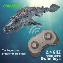 Animaux électriques/RC Bateau Rc Fist Simulation Navire radiocommandé Animal Bateau électrique sans fil Bateau rapide à grande vitesse Mosasaurus Bateau Jouet d'extérieur Garçon T240308