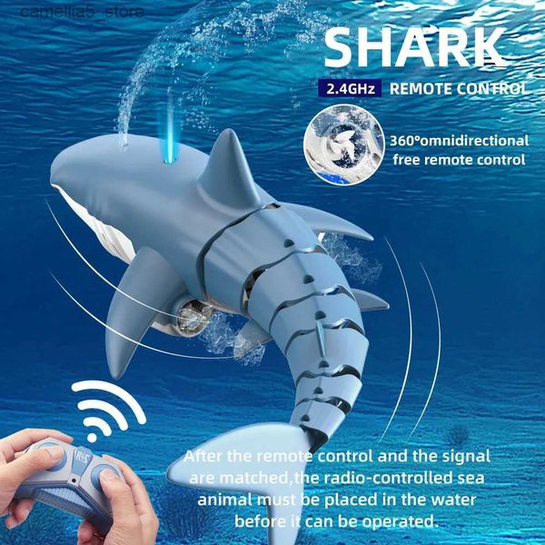 Animaux électriques / RC Smart Rc Shark Machine Baleine Spray Jouets d'eau pour garçons RC Animaux 30-40m De Controle Remoto Robots Poisson Jouets électriques pour enfants Q231114