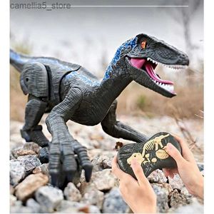 Eléctrico/RC Animales Juguetes RC Modelo Animal Dinosaurio Eléctrico Raptor Velociraptor Control Remoto Rugido Caminando Luz LED Niños Regalos Juguetes Para Niños 1 Q231114