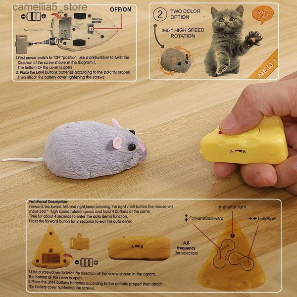 Animaux électriques / RC Télécommande électronique sans fil Rat en peluche RC Mouse Toy Hot Flocage Emulation Jouets Rat pour Chat Chien Blague Effrayant Trick Jouets Q231114