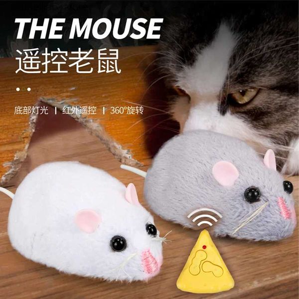 Animaux électriques / RC Télécommande sans fil Modèle de souris en peluche Simulation Souris Pet Chat et chien Jouet Blague Effrayant Trick Jouet avec lumière RC Animal Toys Q231114