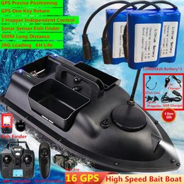 Elektrische RC Boten 16 GPS Punt Intelligente Terugkeer 3 Hopper RC Vissersboot Aas 500M 6H LCD scherm Fishfinder Afstandsbediening 230607