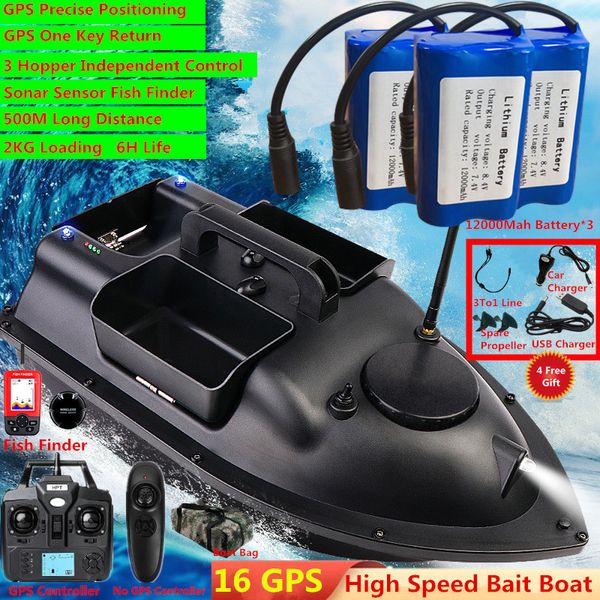 Bateaux RC électriques 16 points GPS retour intelligent 3 trémie RC bateau de pêche appât 500M 6H écran LCD détecteur de poisson télécommande 230607