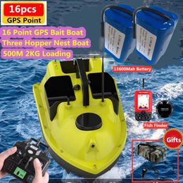 Barcos eléctricos / RC Barco de cebo GPS de 16 puntos 3 tolvas 500M 2KG Carga GPS Retorno de alimentación automática Barco de cebo de pesca con buscador de peces Barco de buscador de pesca RC a 230802