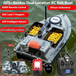 Barcos eléctricos / RC 16GPS Control remoto Retorno inteligente RC Barco de pesca en el mar Independiente 3 Hopper Punto fijo Anidamiento 500M Pantalla LCD RC Bait Boat Ship 230724