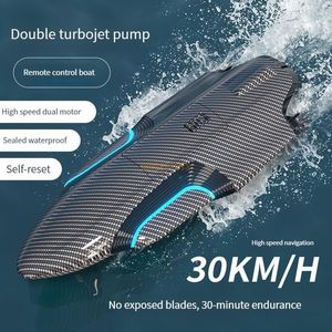 Elektrische RC -boten 30 km H 2 4 G Brushless Twin Turbo High Speed ​​Racing Speedboot Waterdicht Yacht Carbon Kid speelgoed 230323