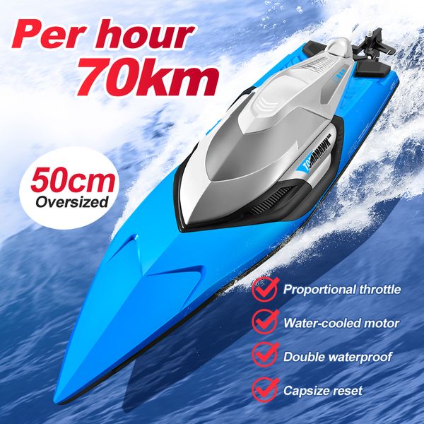 Bateaux RC électriques 50 CM grand bateau RC 70KM H télécommande professionnelle haute vitesse course hors-bord Endurance 20 minutes enfants cadeaux jouets pour garçons 230506