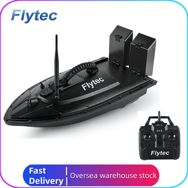 Bateaux RC électriques Flytec Official Store 2011 5 RC Fishfinder Boat High Power 2 Bait Bin Fishing Tool Long Time Use Dual Engine 230607