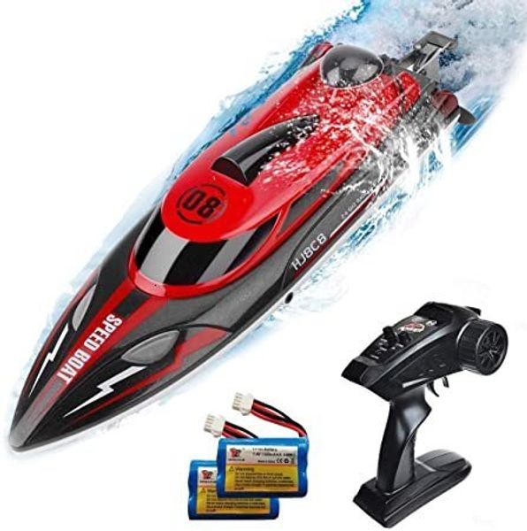 Barcos eléctricos RC HJ808 RC Boat 2.4Ghz 25km h Control remoto de alta velocidad Barco de carreras Velocidad del agua Niños Modelo de juguete 230607