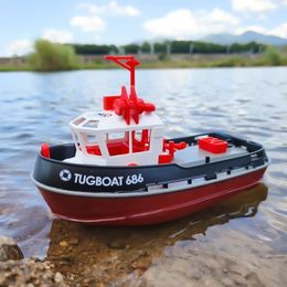 Barcos eléctricos RC RC Boat 2 4G 1/72 Potente motor dual de largo alcance Control remoto eléctrico inalámbrico Remolcador Modelo Juguetes para niños Jet 231117