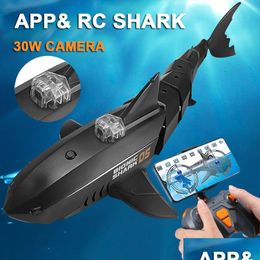 Elektrische/RC -boten RC -onderzeeër met 480p camera onderwater boot speelgoed op afstand afstandsbediening Shark Animal Robots op radiogestuurd speelgoed voor ch otwua