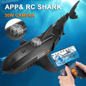 Elektrische/RC Boten RC Onderzeeër met 480P Camera Onderwater Boot Speelgoed Afstandsbediening Shark Dier Robots op Radiogestuurde Boten Speelgoed voor Kinderen 230629