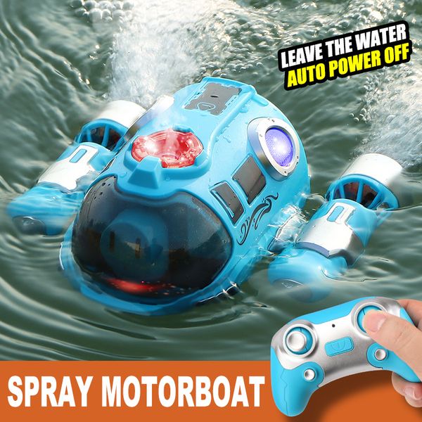 Bateaux électriques / RC Bateau à moteur télécommandé avec lumière de pulvérisation Imperméable Double Hélice Rc Bateau 2.4ghz Piscine Baignoire Été Jouet Bateau Cadeau 230601