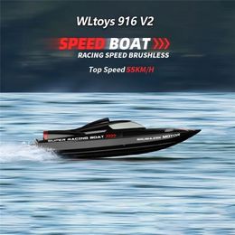 Bateaux électriques/RC WLtoys WL916 RC Boat 2.4Ghz 55KM/H Brushless High Speed Racing Boat Modèle Télécommande Speedboat Enfants RC Toys 230724