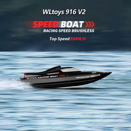 Bateaux électriques/RC WLtoys WL916 RC Boat 2.4Ghz 55KM/H Brushless High Speed Racing Boat Modèle Télécommande Speedboat Enfants RC Toys 230410