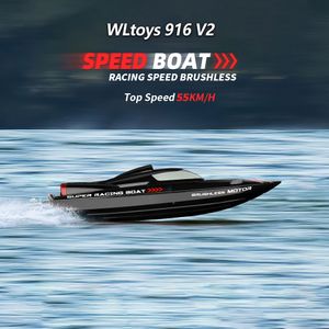 Elektrische/RC -boten WLTOYS WL916 RC BOOT 2,4 GHz 55 km/u Brushless High Speed ​​Racing Boat Model Remote Control Speedboat Children RC Toys 230214