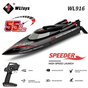 Elektrische/RC -boten WLTOYS WL916 RC BOOT 55 km/H Brushless 2.4G Radio Electric High Speed ​​Super Racing Boat Model Water Speedboot Kids Gifts RC Toys 230214