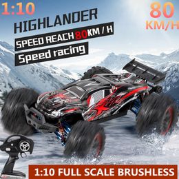 Electric RC Car 1 10 Professional Brushless 4WD RC Racing Drift 80 km H Alle terrein Off Road 2 3kg stuurversnellings Alloy Frame Buggy Model 230814